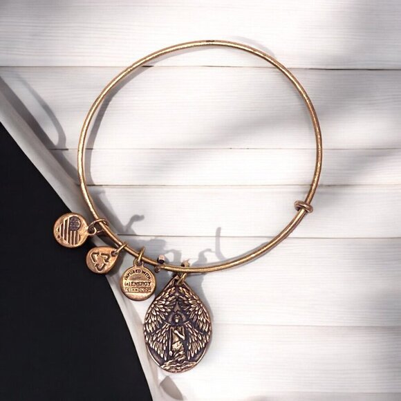 Alex & Ani Guardian Of Peace Charm Bangle Bracelet Gold Finish Expandable - Picture 1 of 2
